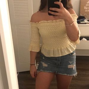 Off the Shoulder Ribbed Lace Top American Eagle